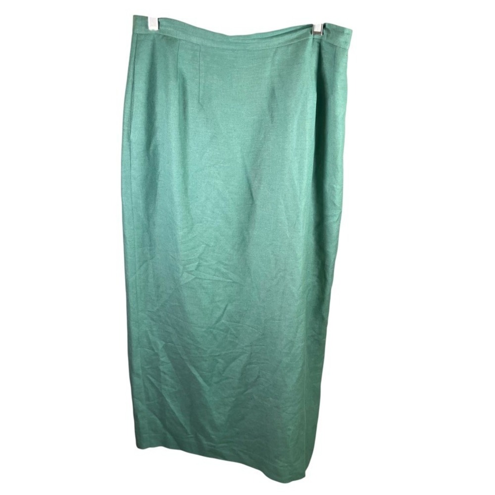 Parisian Signature Vintage‎ Linen Rayon Pencil Skirt Women's Size 16 Green Maxi